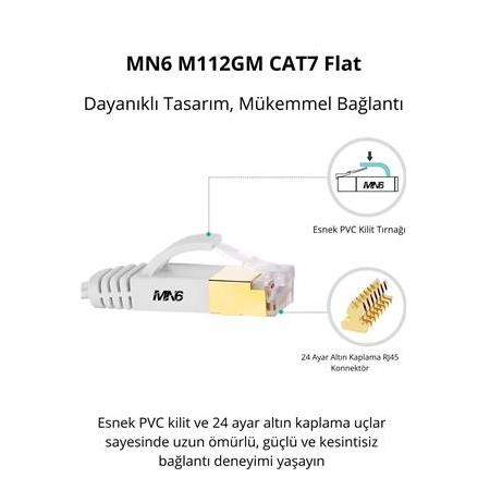 MN6 M112GM Flat Cat7 Kablo/10GBPS-600MHZ-RoHs Sertifikalı/3 MetreCat7 Ethernet Kablosu