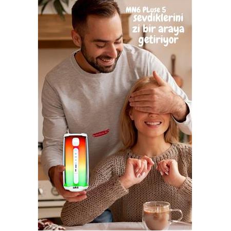 MN6 Pluse 5 Mikrofonlu Ses Bombası/360°ledli Hoparlör/6 Saat Oynatma/mikrofonlu Hoparlör